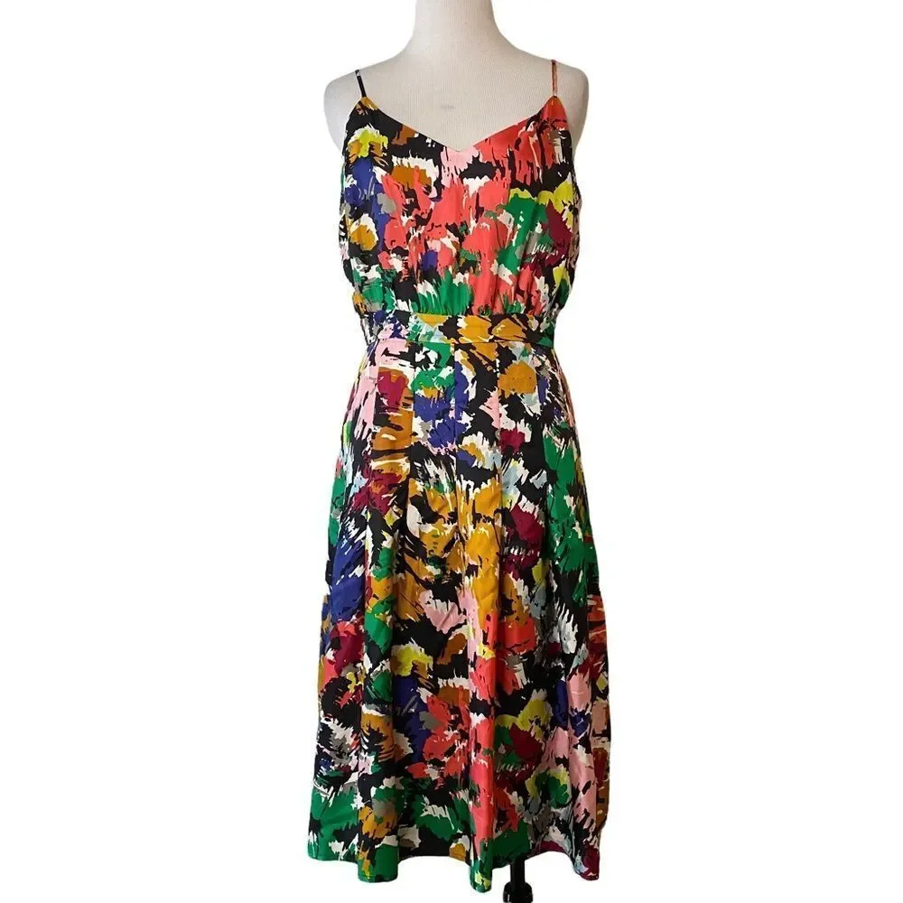 J Crew Silk Floral Brushstrokes Spaghetti Strap Midi Dress